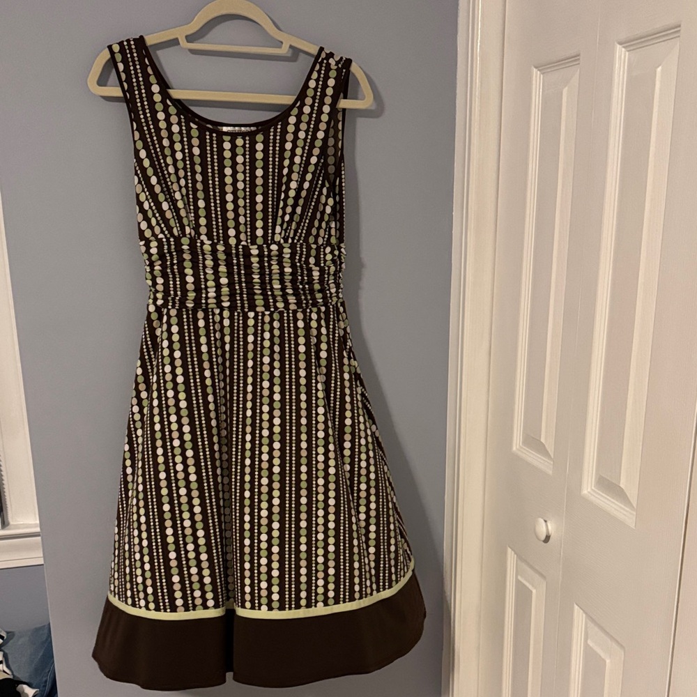 Studio I Y2K Brown, Green, and Cream Polka Dot Dress